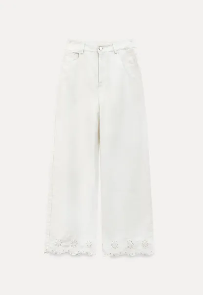 Wide leg jeans with embroidered hem details