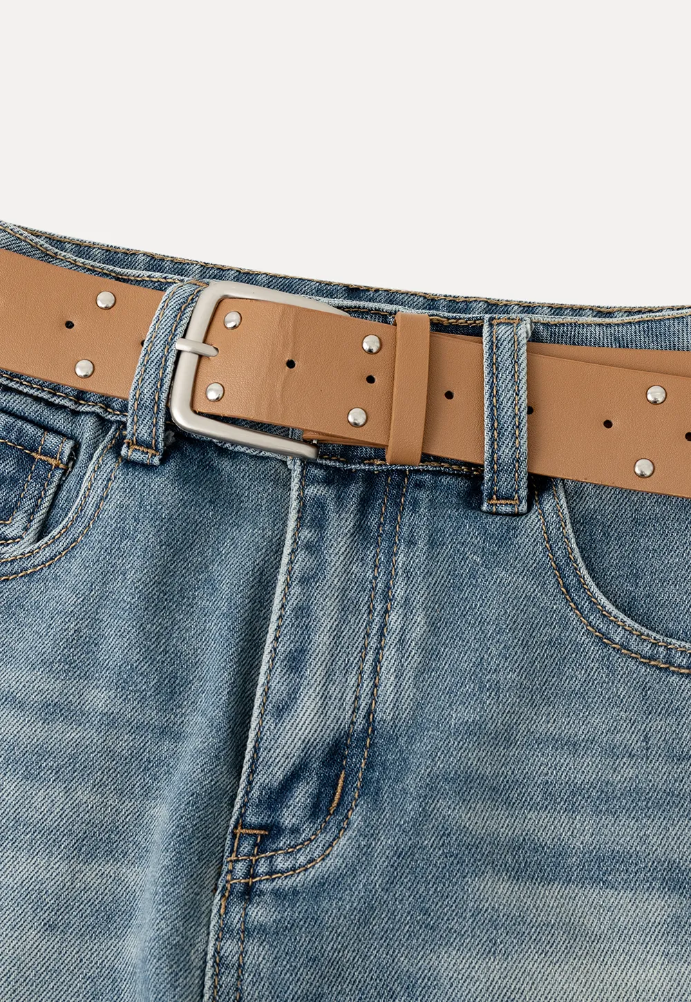 High Waist Denim Mini Skirt with Belt Loop