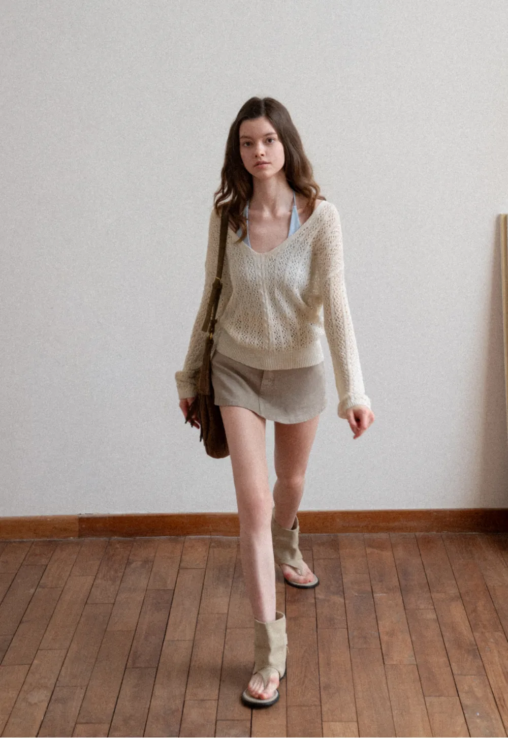 High Waist Denim Mini Skirt with Belt Loop