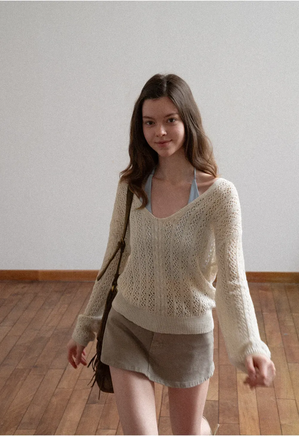 High Waist Denim Mini Skirt with Belt Loop