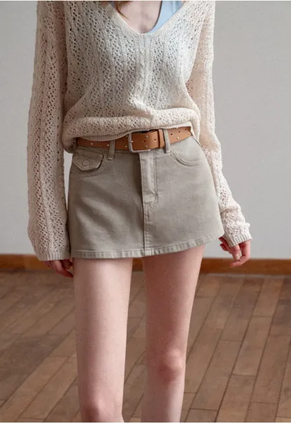 High Waist Denim Mini Skirt with Belt Loop