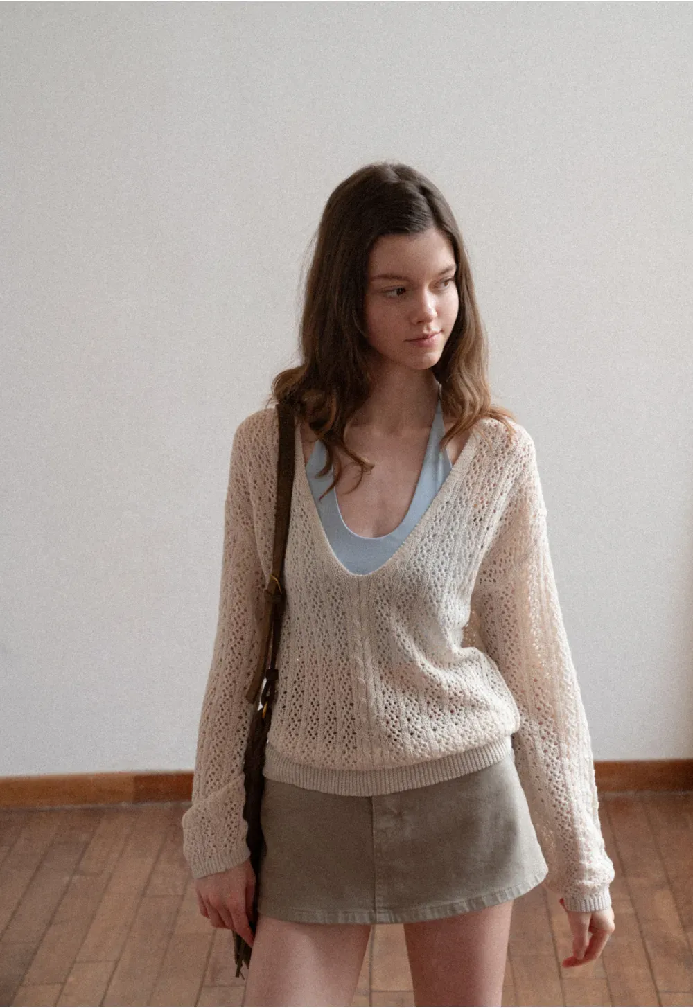 High Waist Denim Mini Skirt with Belt Loop