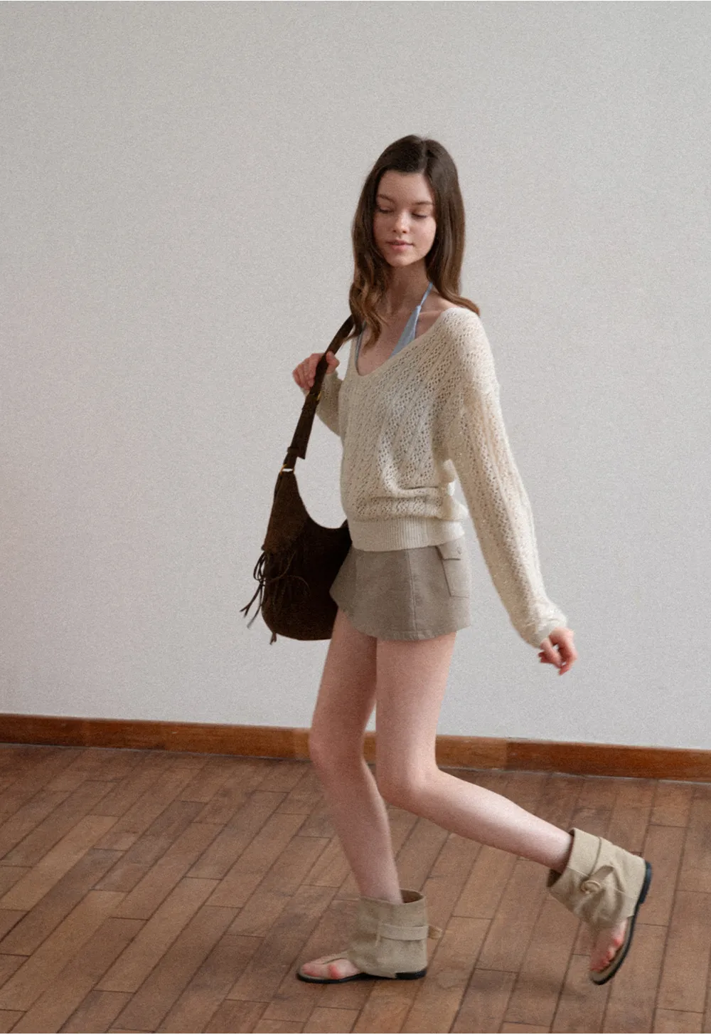 High Waist Denim Mini Skirt with Belt Loop