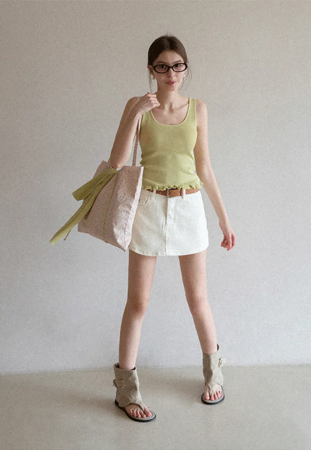 High Waist Denim Mini Skirt with Belt Loop