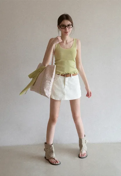 High Waist Denim Mini Skirt with Belt Loop