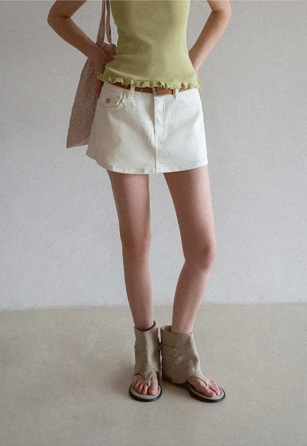 High Waist Denim Mini Skirt with Belt Loop