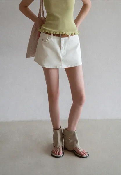 High Waist Denim Mini Skirt with Belt Loop