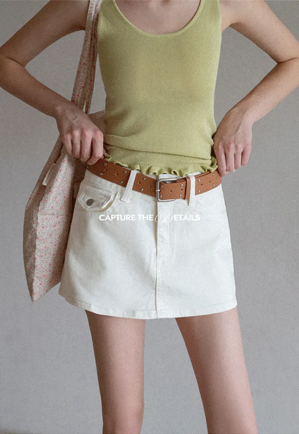 High Waist Denim Mini Skirt with Belt Loop