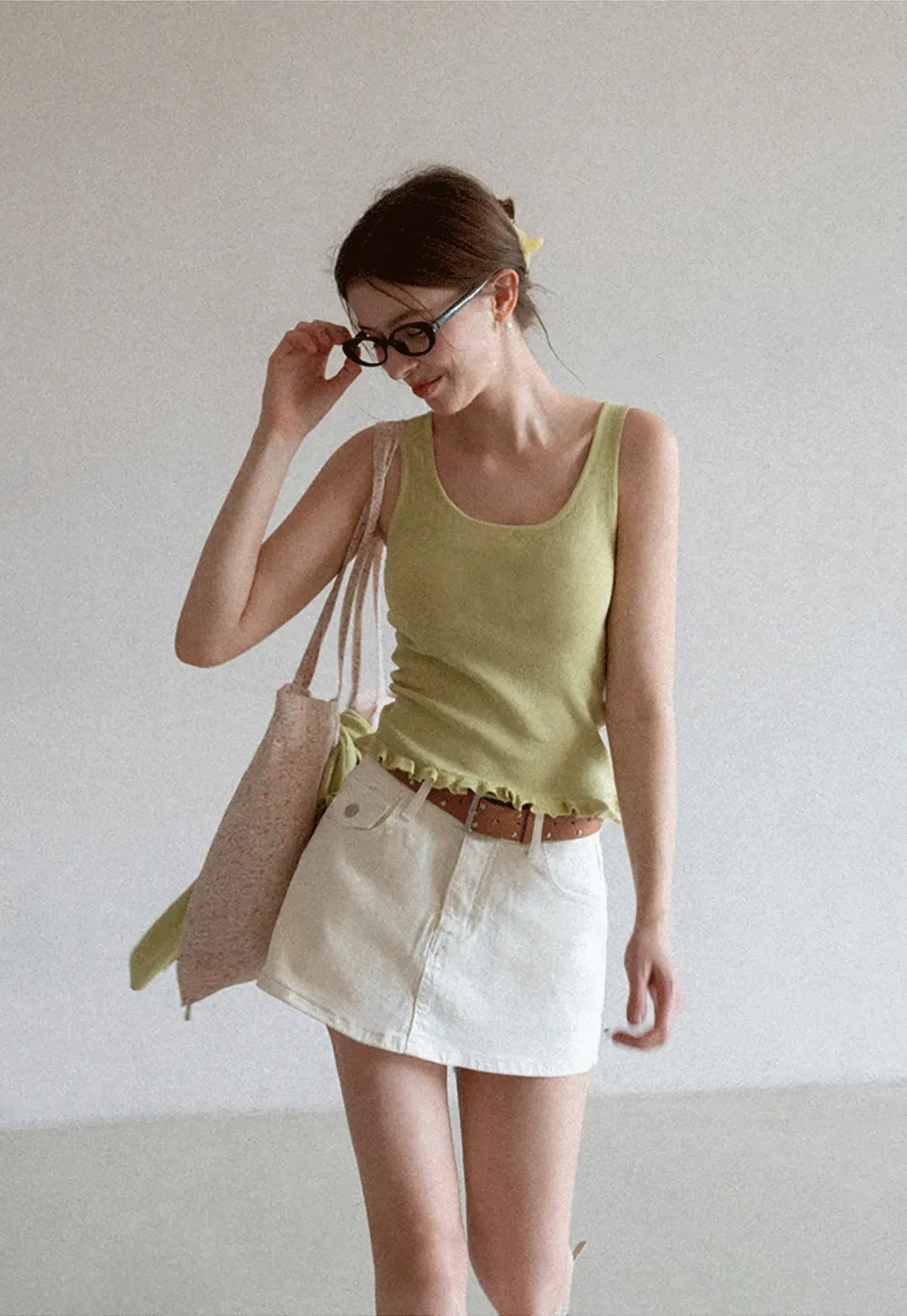 High Waist Denim Mini Skirt with Belt Loop