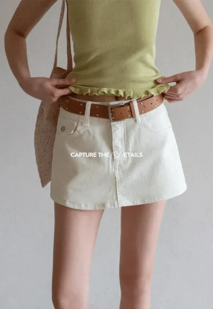 High Waist Denim Mini Skirt with Belt Loop