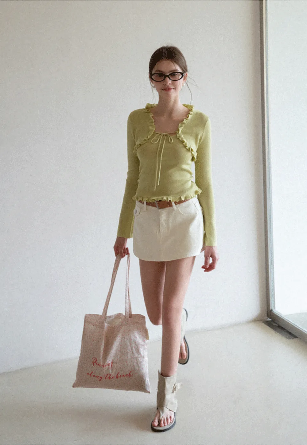 High Waist Denim Mini Skirt with Belt Loop