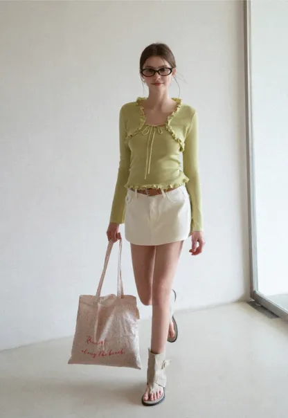 High Waist Denim Mini Skirt with Belt Loop