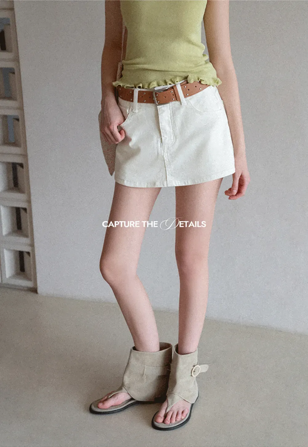 High Waist Denim Mini Skirt with Belt Loop