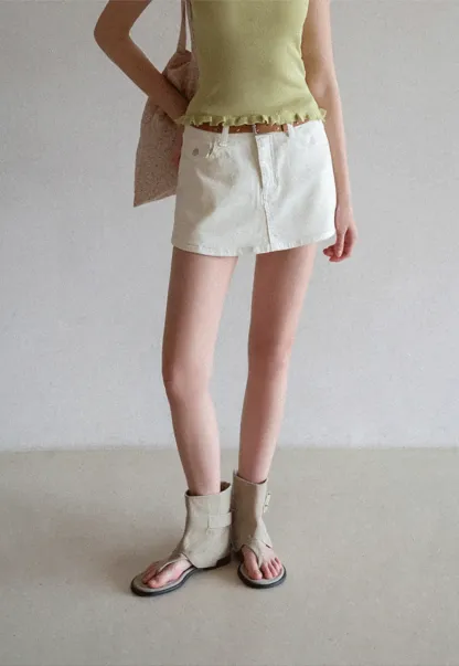 High Waist Denim Mini Skirt with Belt Loop