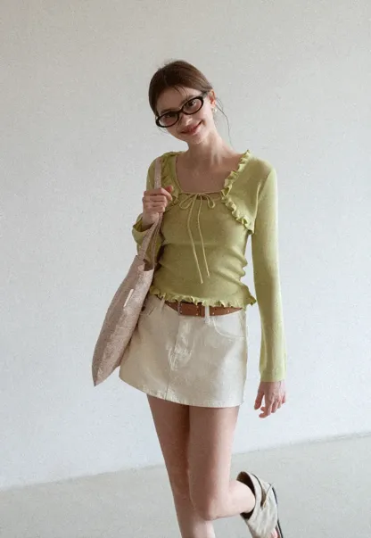 High Waist Denim Mini Skirt with Belt Loop