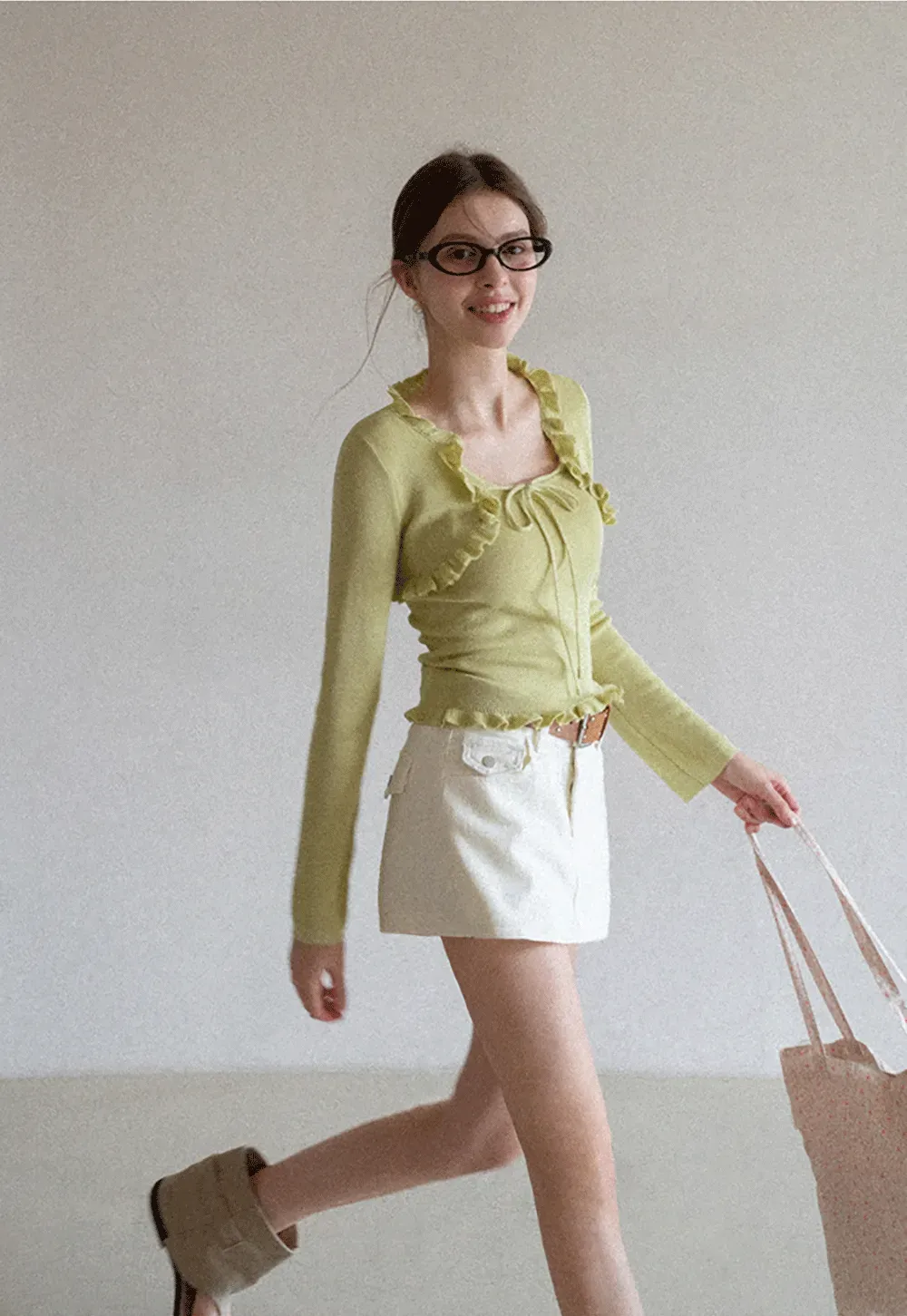 High Waist Denim Mini Skirt with Belt Loop