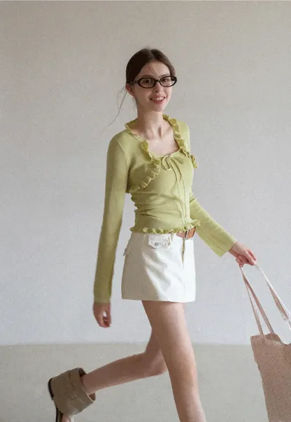 High Waist Denim Mini Skirt with Belt Loop