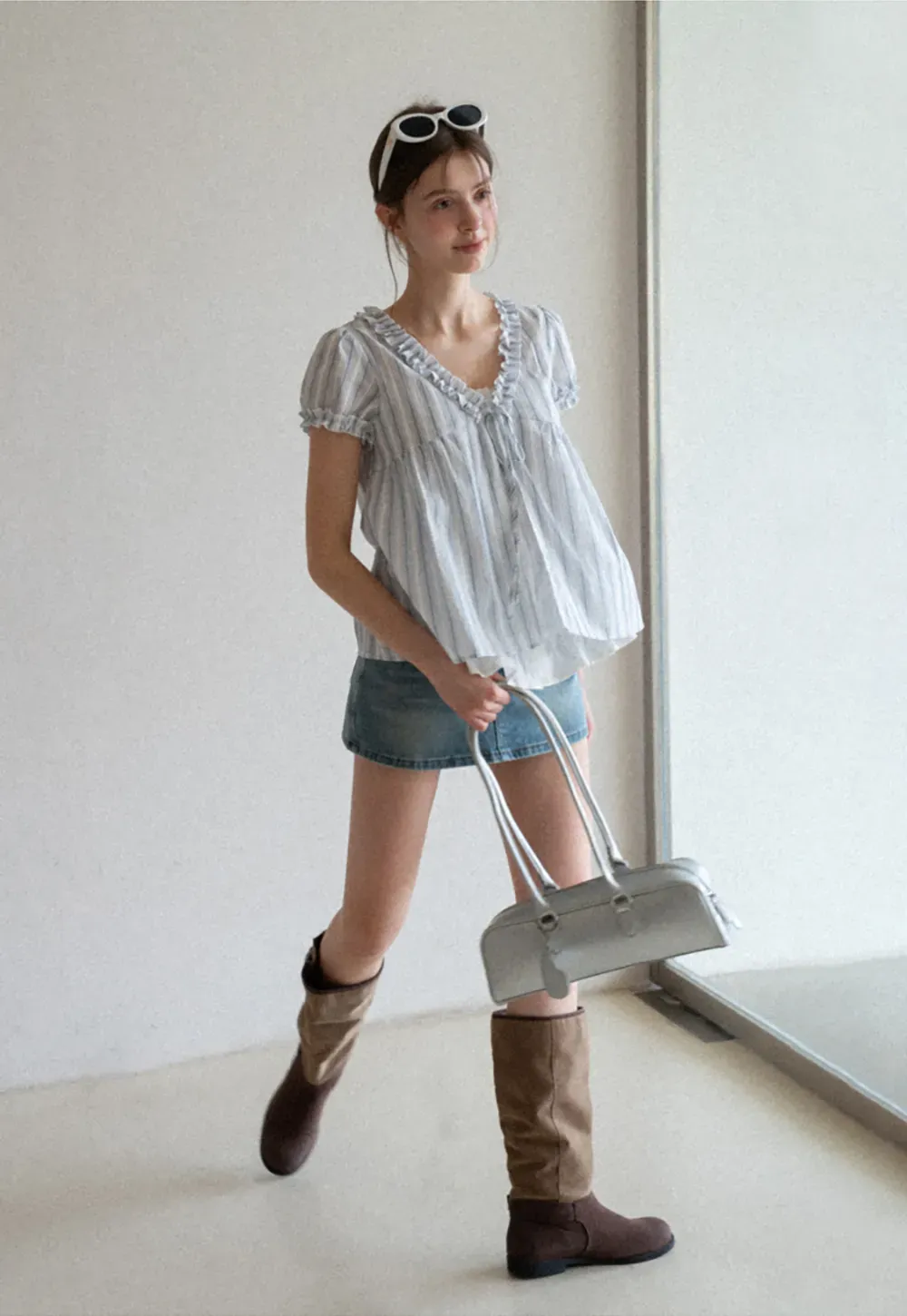 High Waist Denim Mini Skirt with Belt Loop