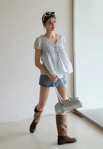 High Waist Denim Mini Skirt with Belt Loop