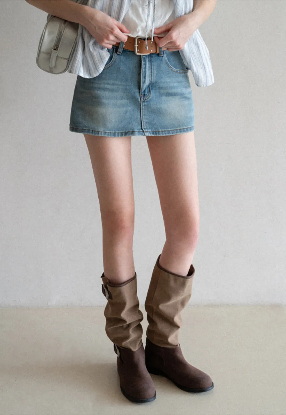 High Waist Denim Mini Skirt with Belt Loop