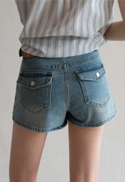 High Waist Denim Mini Skirt with Belt Loop