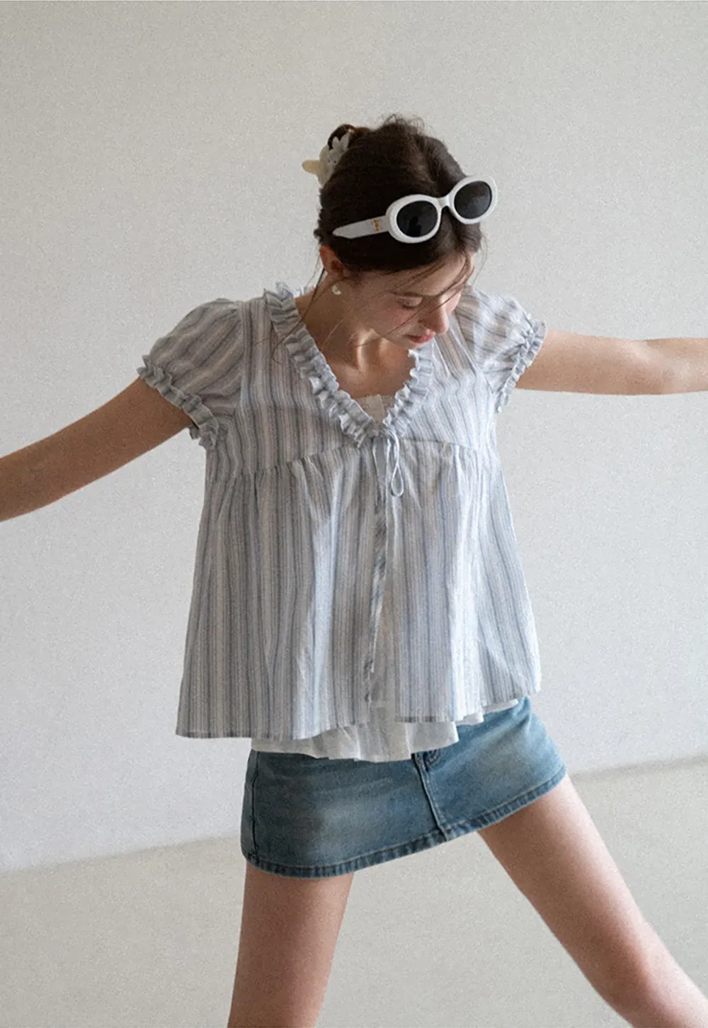 High Waist Denim Mini Skirt with Belt Loop