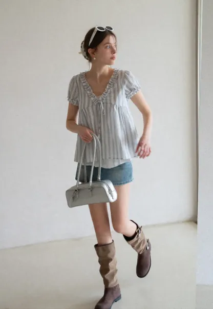 High Waist Denim Mini Skirt with Belt Loop