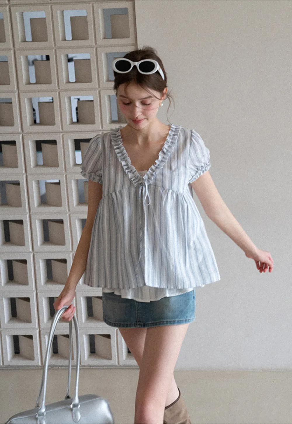 High Waist Denim Mini Skirt with Belt Loop