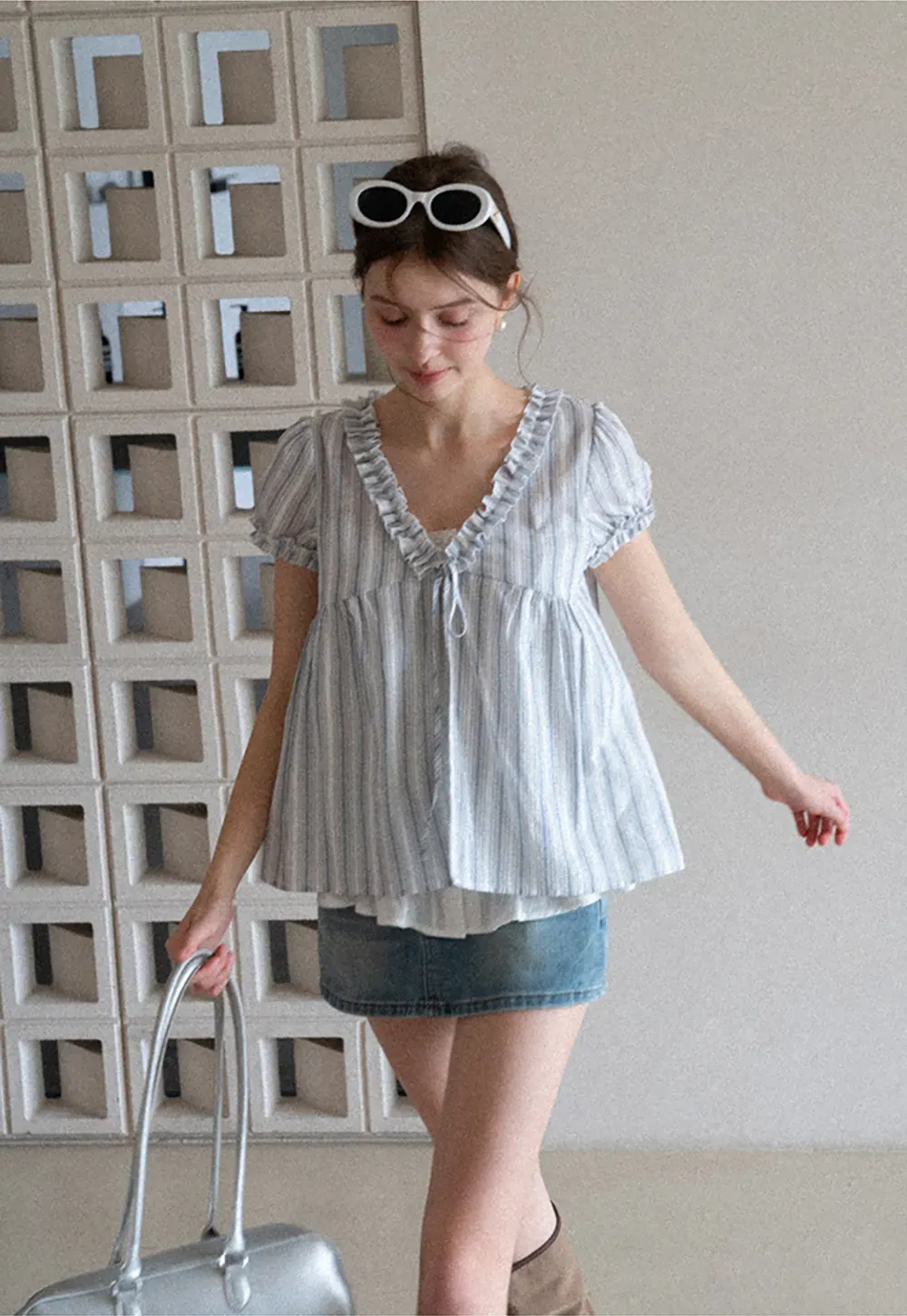 High Waist Denim Mini Skirt with Belt Loop