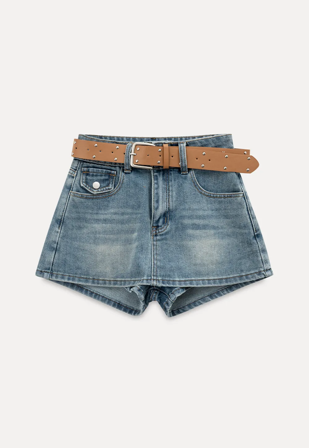 High Waist Denim Mini Skirt with Belt Loop