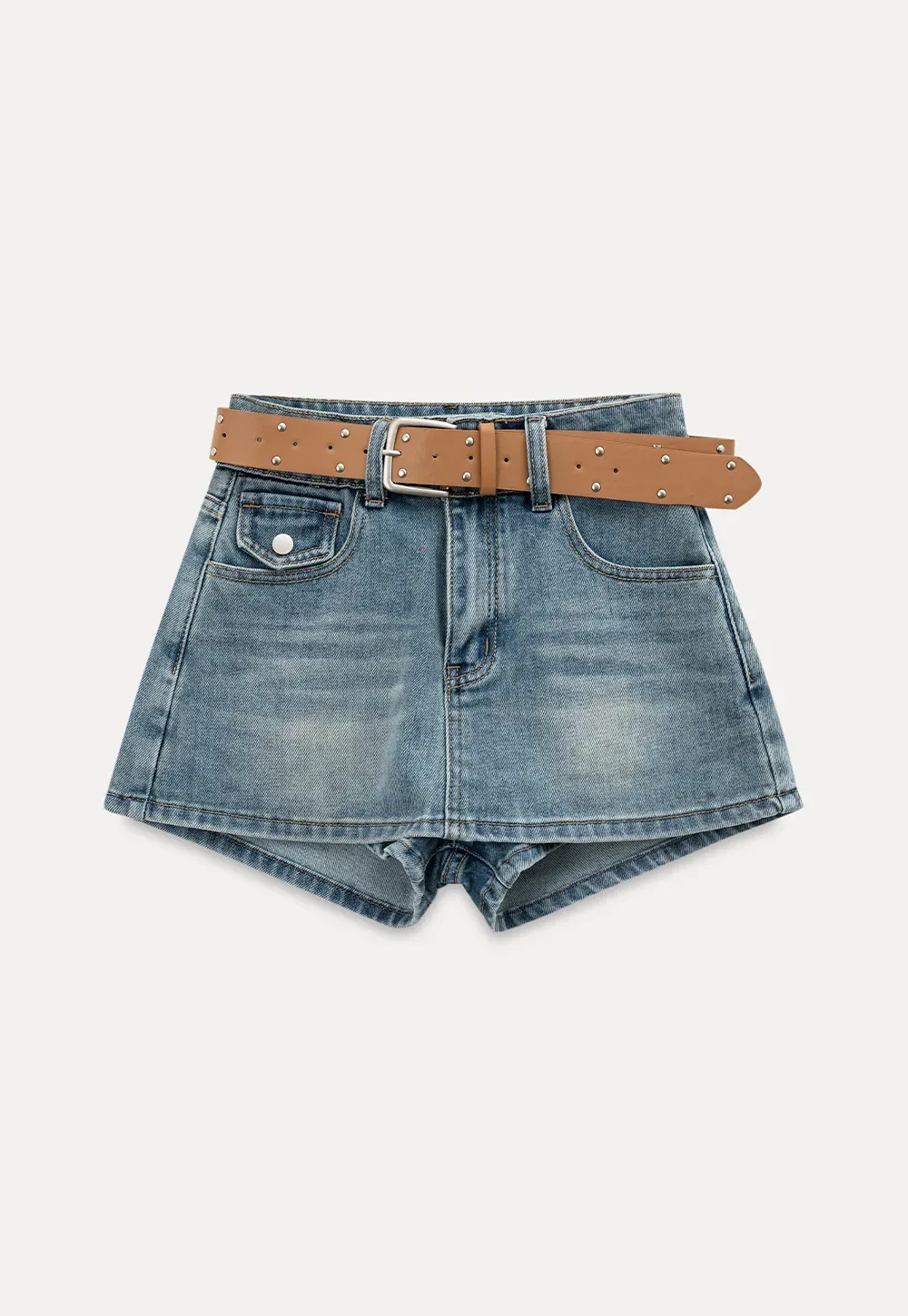 High Waist Denim Mini Skirt with Belt Loop