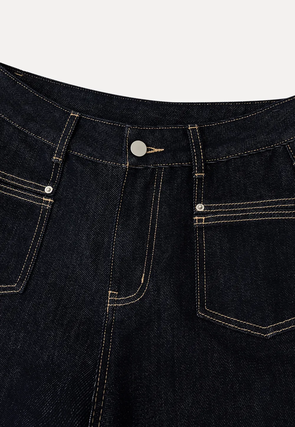 Wide leg cropped denim pants with contrast stitching