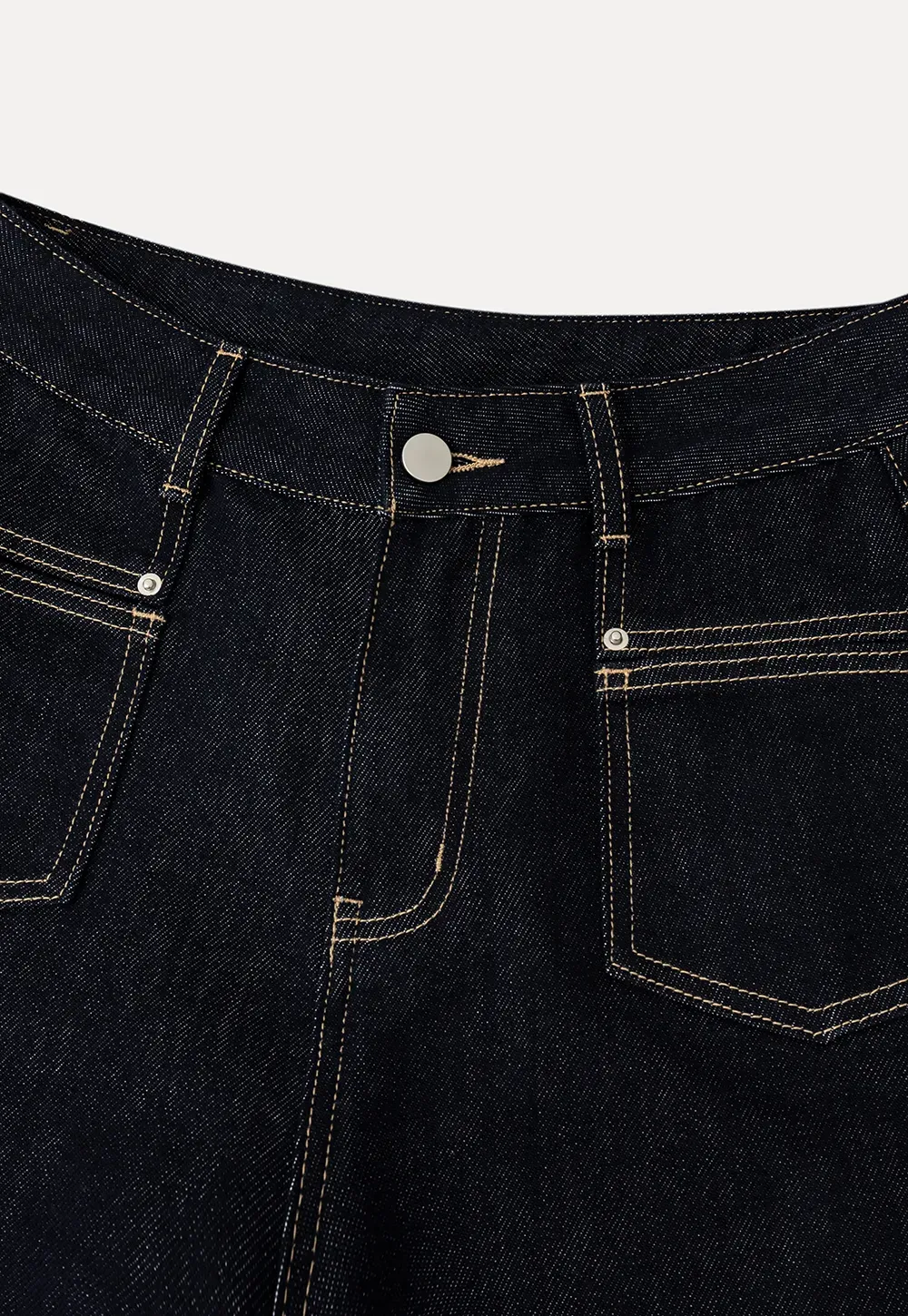 Wide leg cropped denim pants with contrast stitching