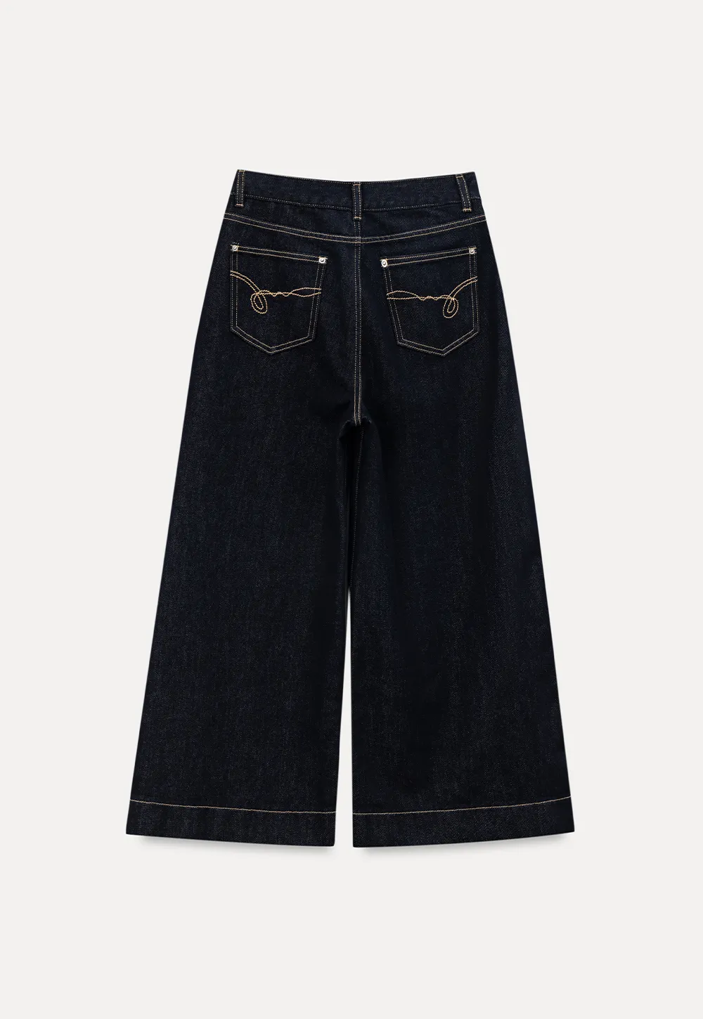 Wide leg cropped denim pants with contrast stitching