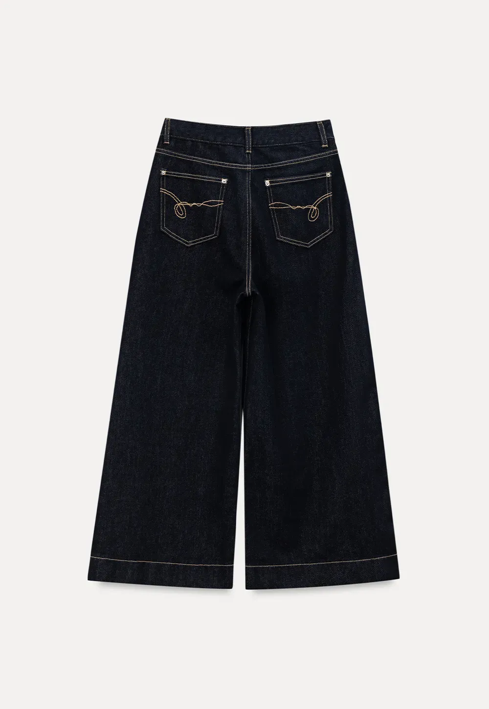 Wide leg cropped denim pants with contrast stitching