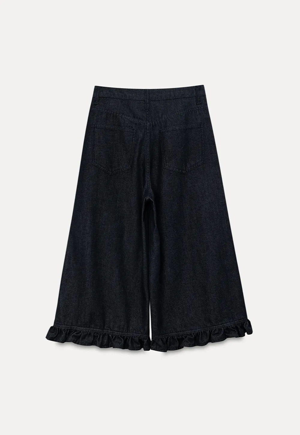 Ruffled Hem Cropped Denim Pants
