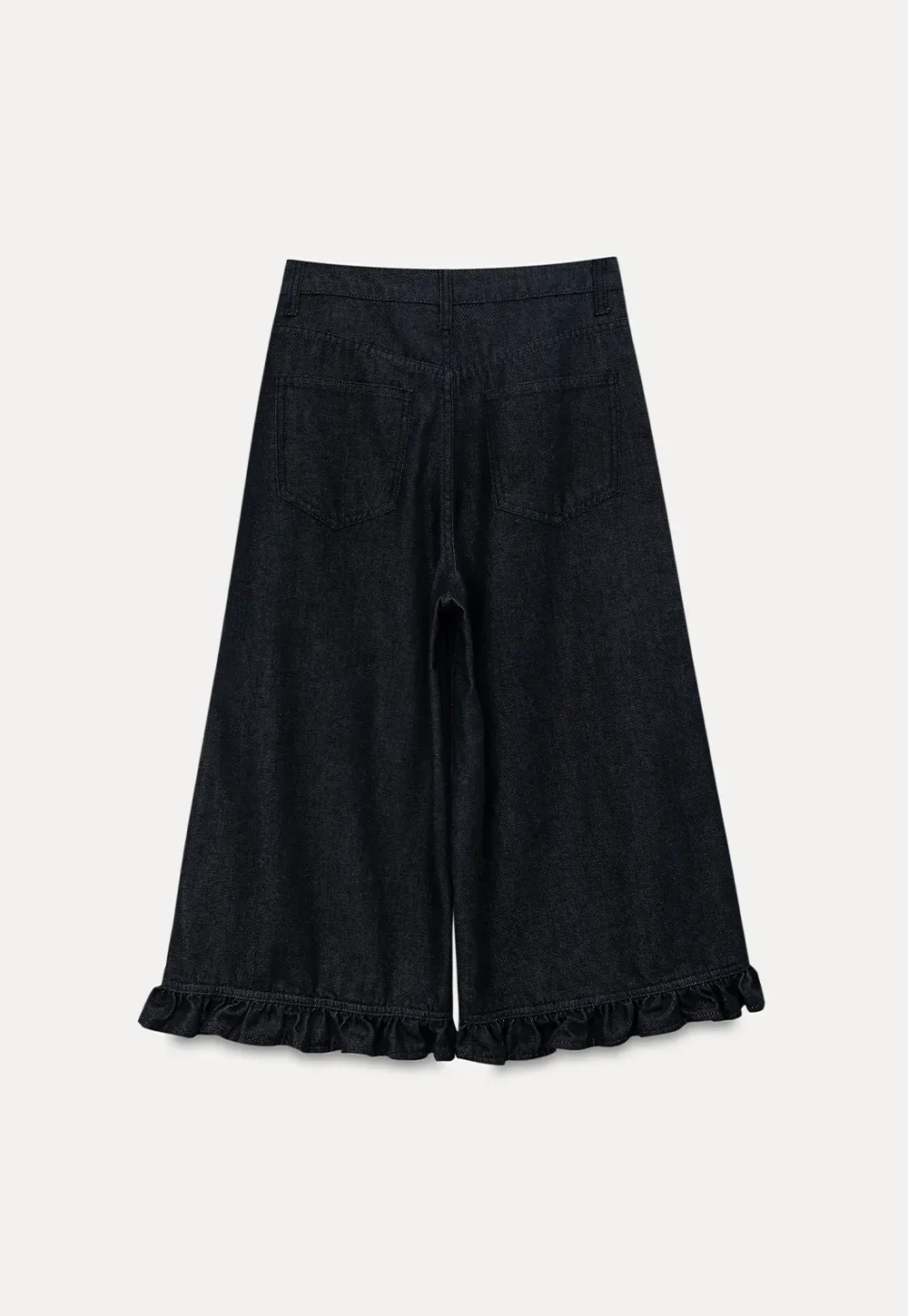 Ruffled Hem Cropped Denim Pants