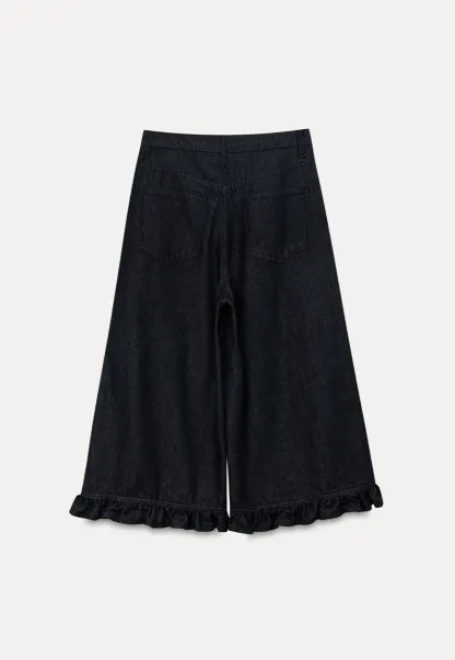 Ruffled Hem Cropped Denim Pants