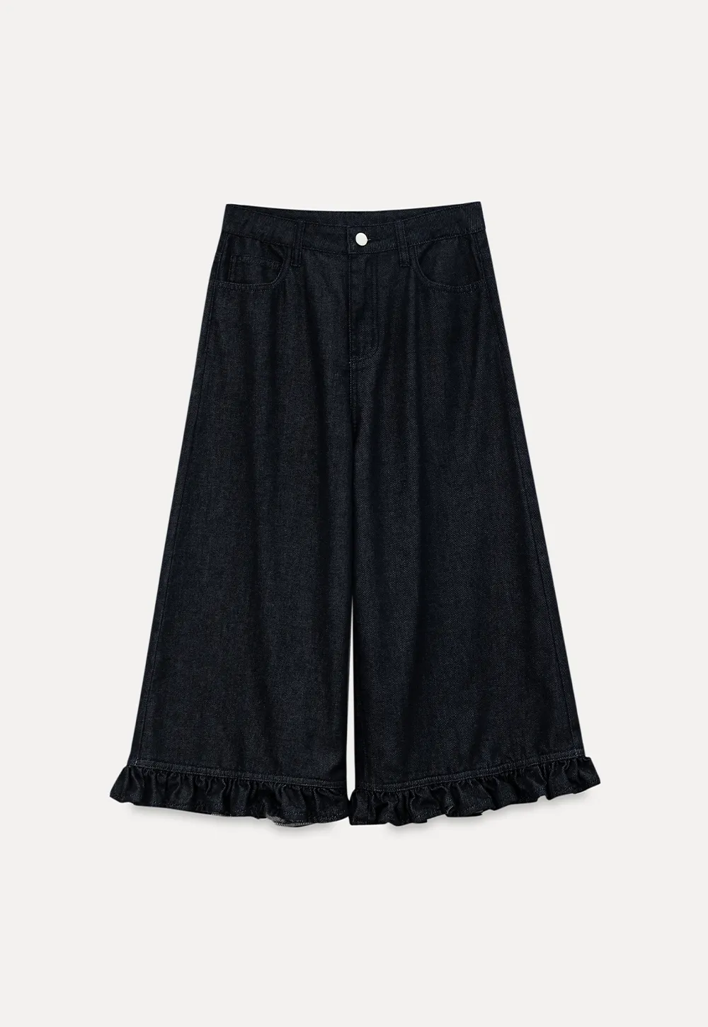 Ruffled Hem Cropped Denim Pants
