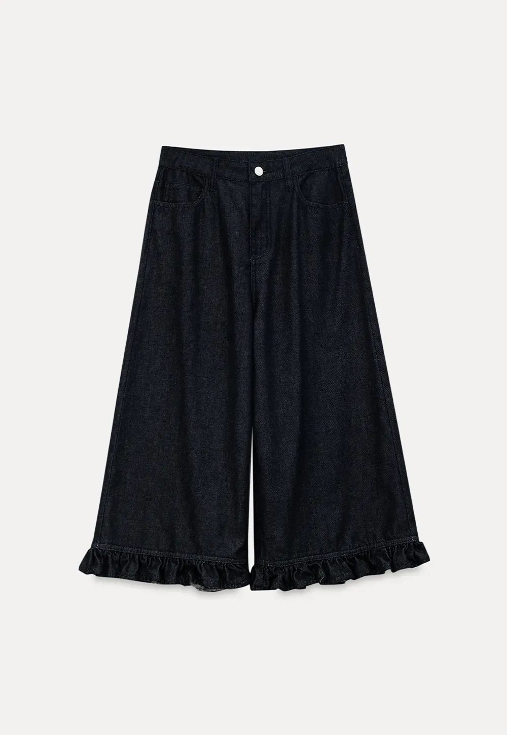 Ruffled Hem Cropped Denim Pants