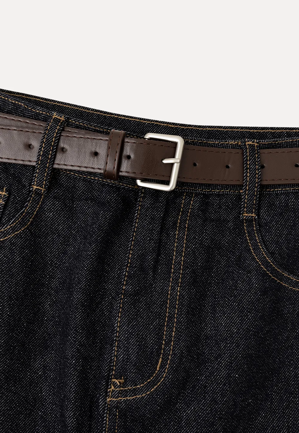 High Waist Denim Mini Skirt With Belt Loop Detail