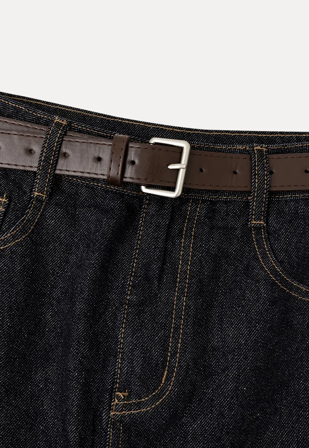 High Waist Denim Mini Skirt With Belt Loop Detail