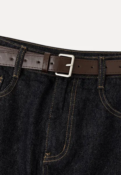 High Waist Denim Mini Skirt With Belt Loop Detail