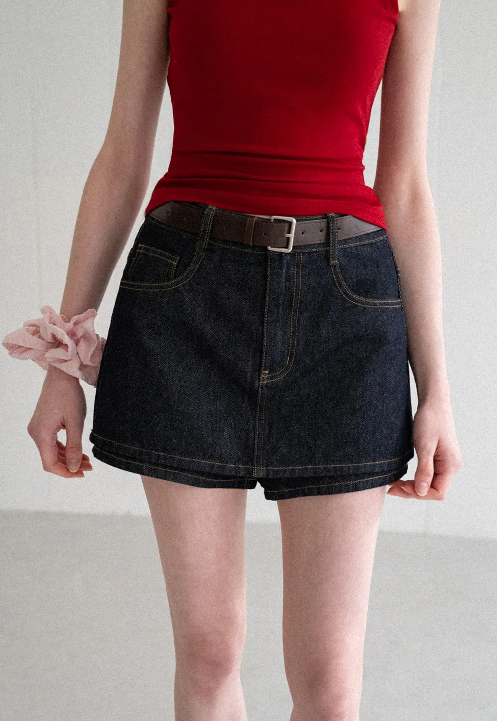 High Waist Denim Mini Skirt With Belt Loop Detail