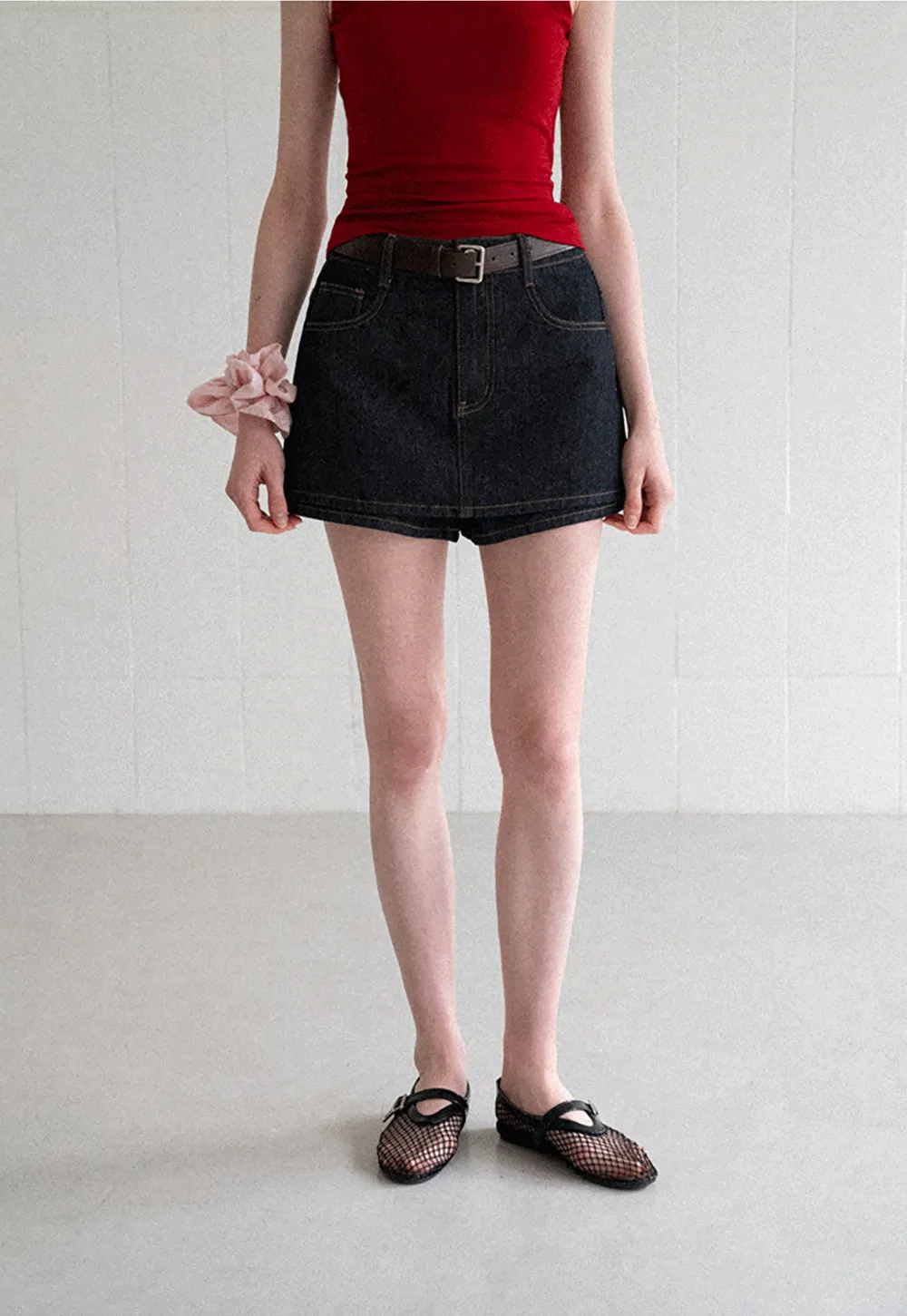 High Waist Denim Mini Skirt With Belt Loop Detail