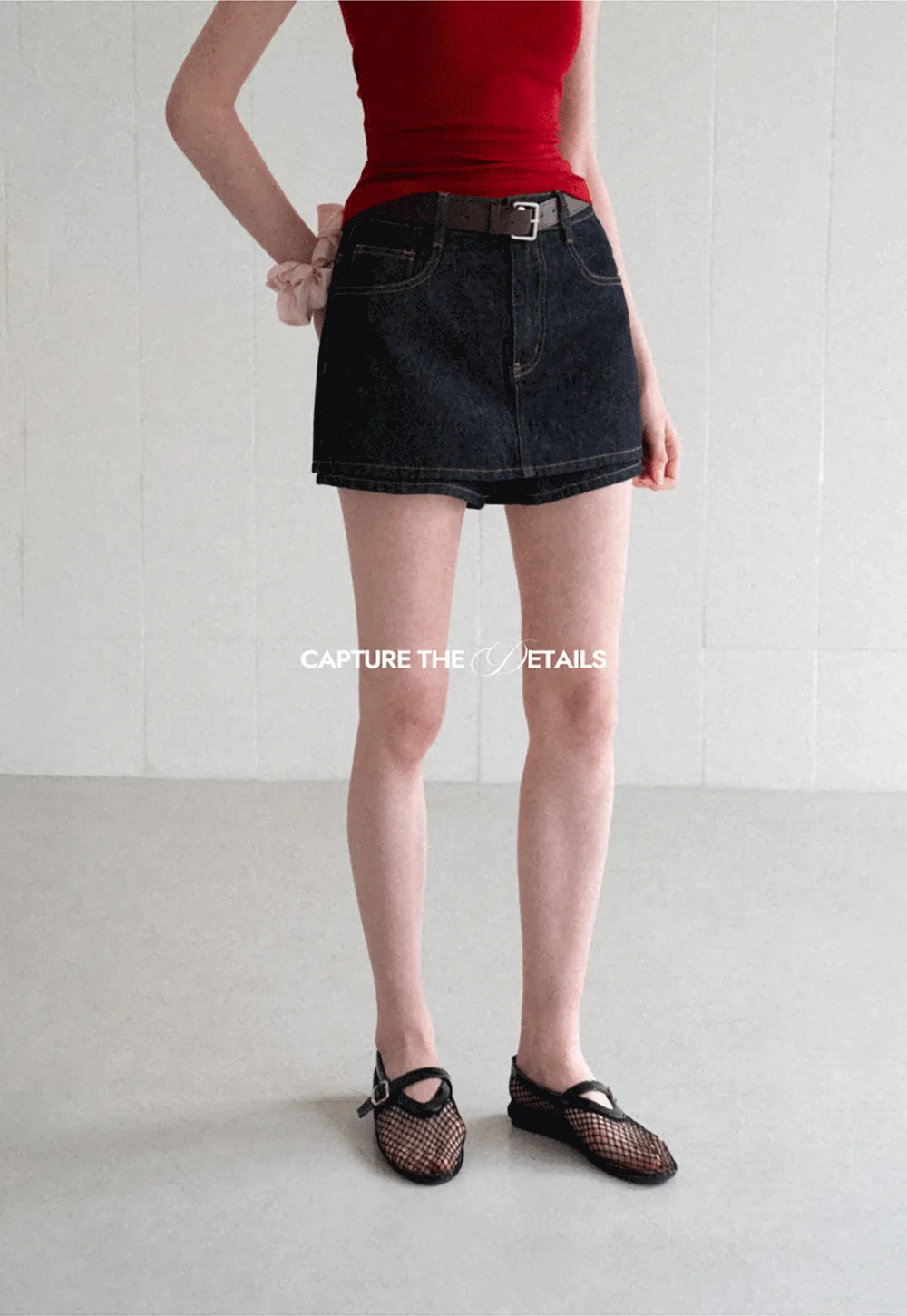 High Waist Denim Mini Skirt With Belt Loop Detail