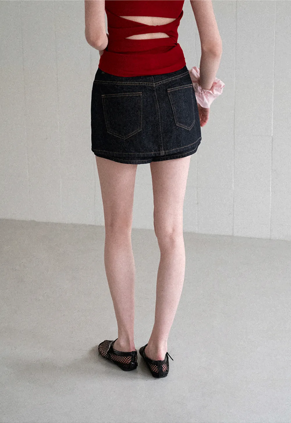 High Waist Denim Mini Skirt With Belt Loop Detail