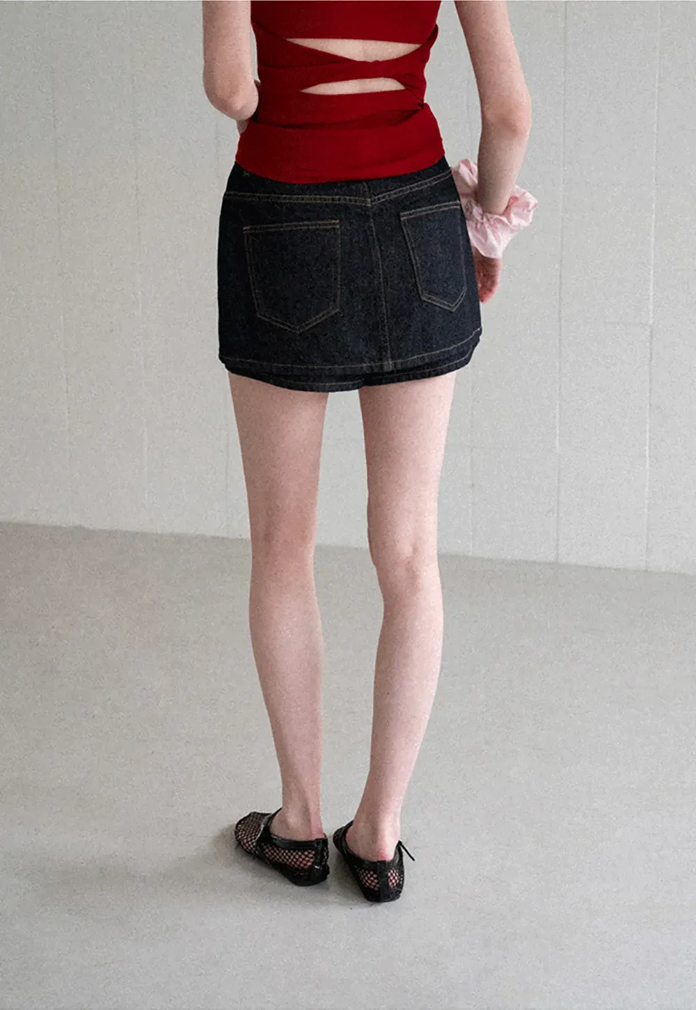 High Waist Denim Mini Skirt With Belt Loop Detail