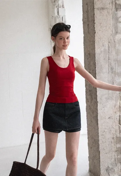 High Waist Denim Mini Skirt With Belt Loop Detail