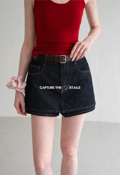 High Waist Denim Mini Skirt With Belt Loop Detail